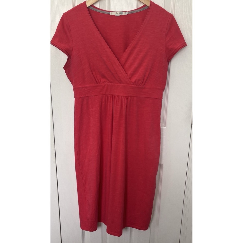 Boden A-Line Dress Womens 8R Red V-Neck Empire Waist Jersey Cap Sleeve Midi